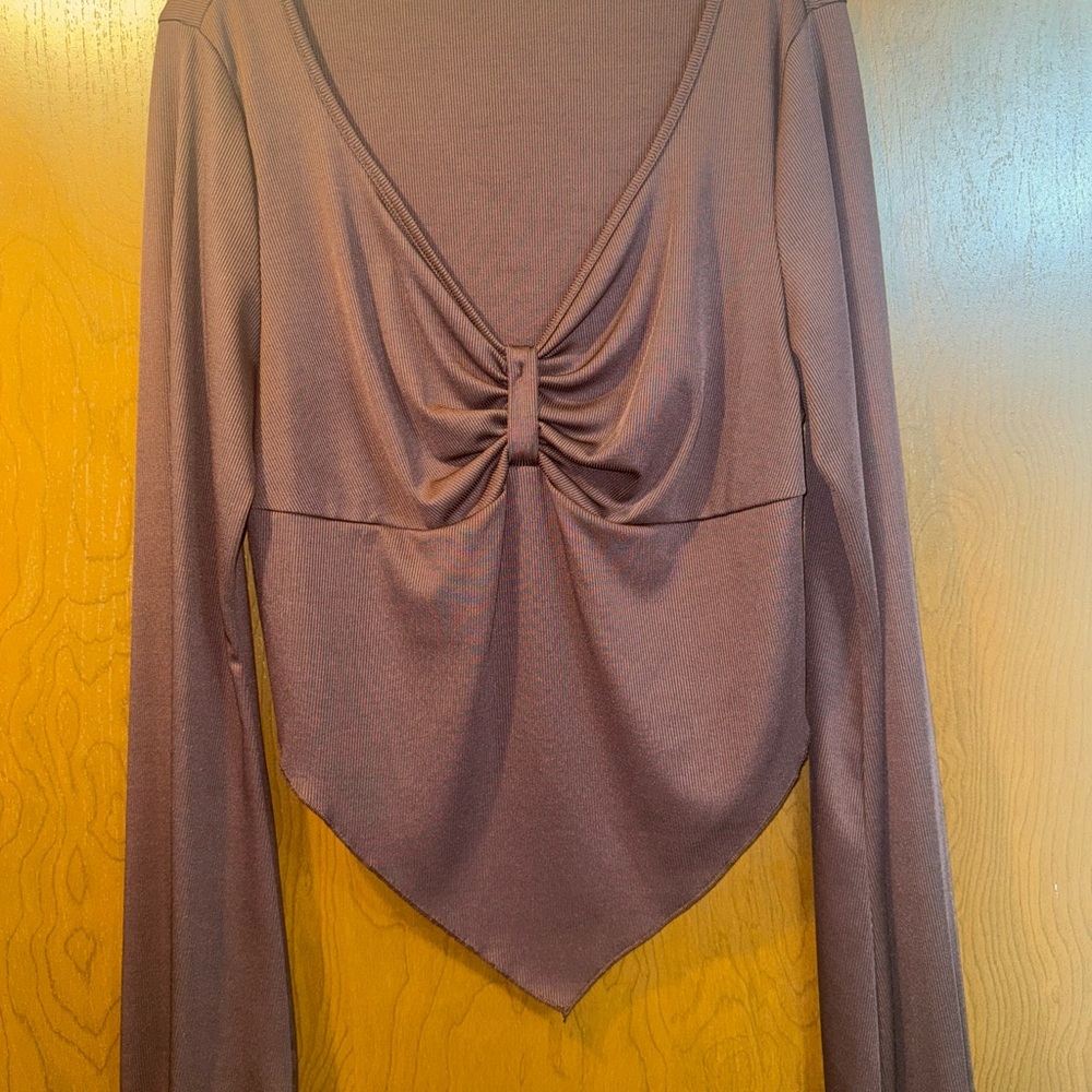 SHEIN Deep V-Neck Ruched Brown Blouse